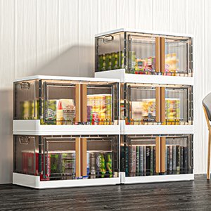 Large Plastic Foldable Storage Bins with Lids Durable Stackable Storage Drawers for Kitchen PS Food Safe Material Bedroom Use