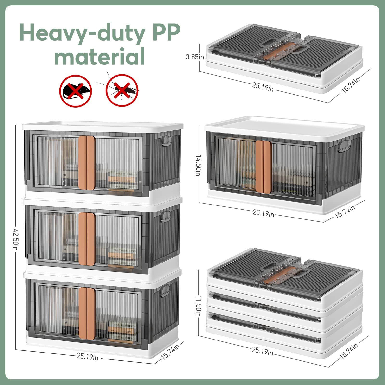 Large Plastic Foldable Storage Bins with Lids Durable Stackable Storage Drawers for Kitchen PS Food Safe Material Bedroom Use