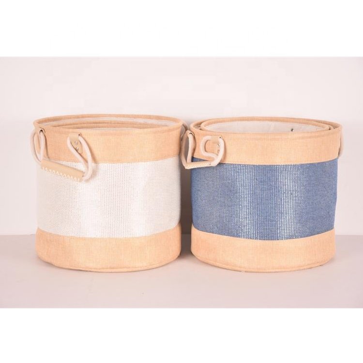 2023 3-Pack Eco-Friendly Foldable Canvas Laundry Hamper Cotton Liner EVA Storage Baskets Drawers Classic Household Clothing Sewn