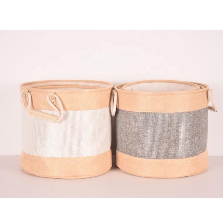 2023 3-Pack Eco-Friendly Foldable Canvas Laundry Hamper Cotton Liner EVA Storage Baskets Drawers Classic Household Clothing Sewn