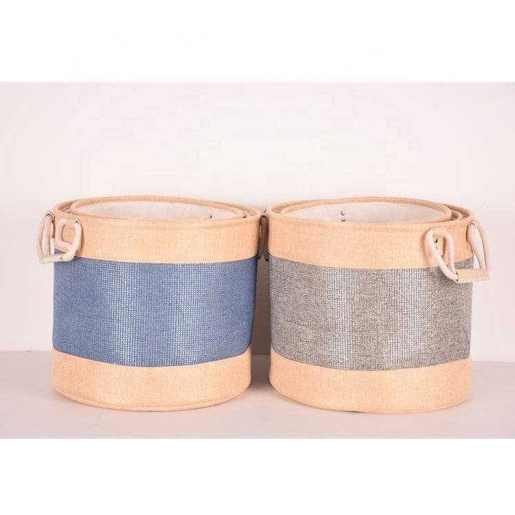 2023 3-Pack Eco-Friendly Foldable Canvas Laundry Hamper Cotton Liner EVA Storage Baskets Drawers Classic Household Clothing Sewn