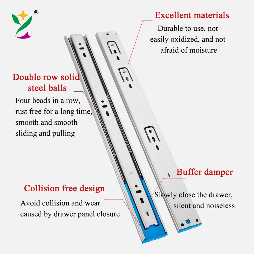YUXING Soft Closing 3 Fold Corredicas Telescopicas 45mm Telescopic Channel Ball Bearing Drawer Slides