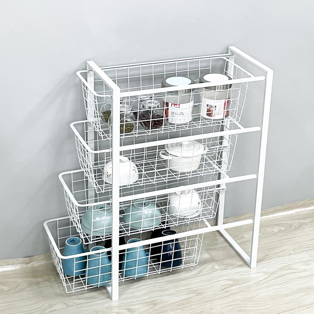 FOSHAN factory customized multifunctional 4 tiers storage rack wire rack wire basket drawer-type basket