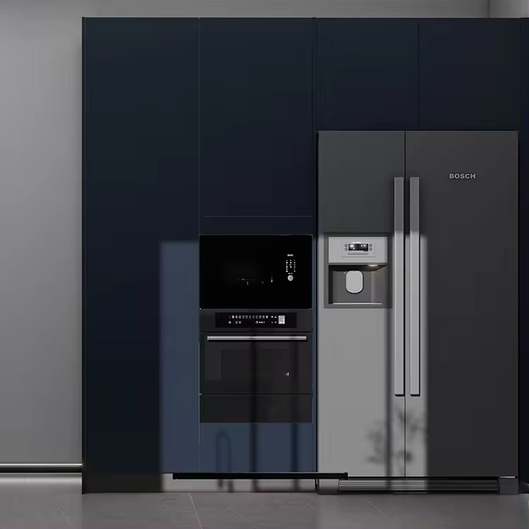 2024 automatic Newest Modern Gray Lacquer Prefab Top Base Kitchen Display Cabinet Kitchen Furniture