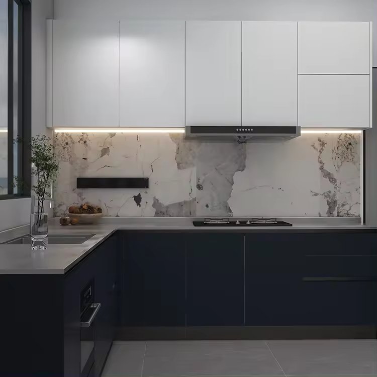 2024 automatic Newest Modern Gray Lacquer Prefab Top Base Kitchen Display Cabinet Kitchen Furniture