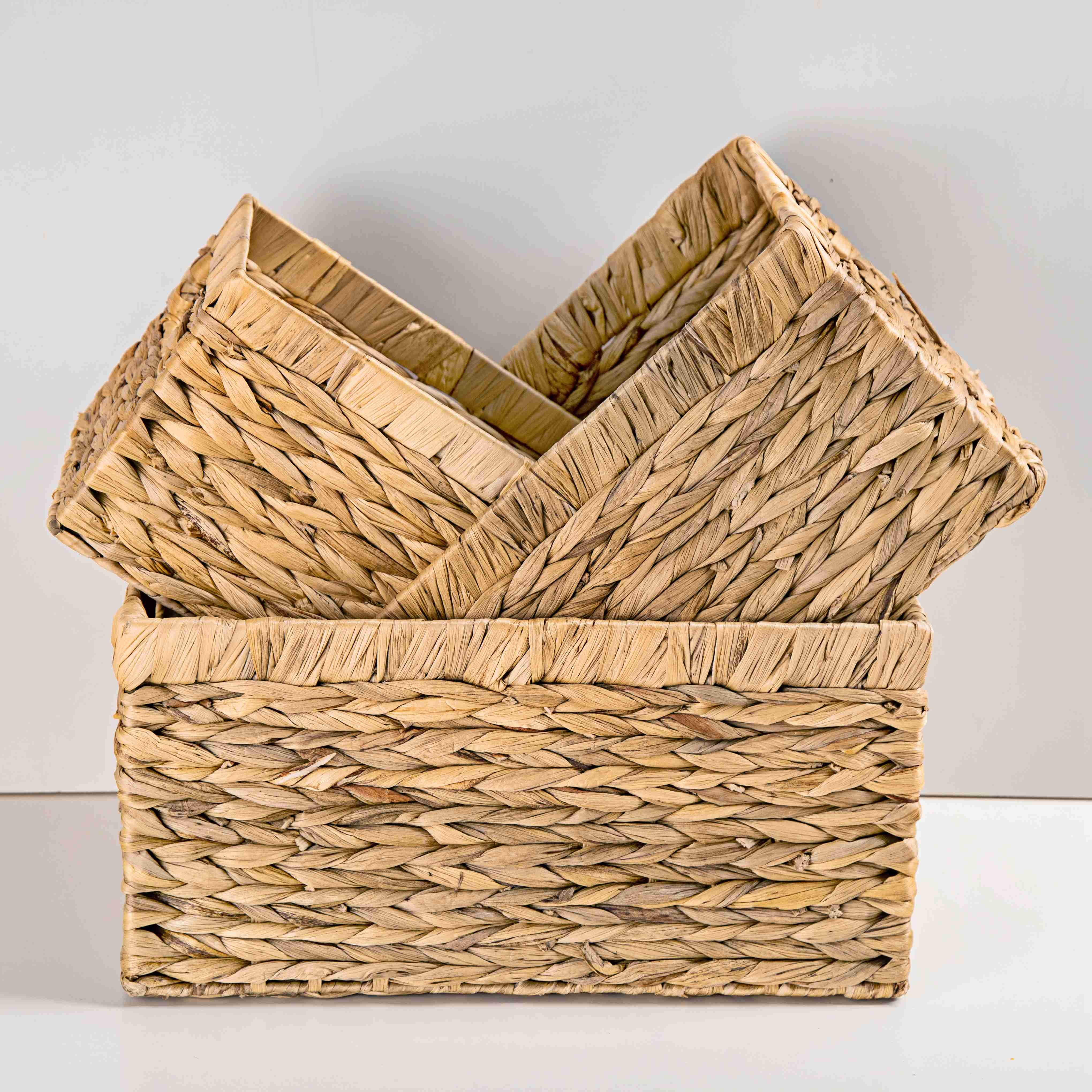 Rectangle Box Shape China Woven Basket Water Hyacinth Storage Basket for Home Decor