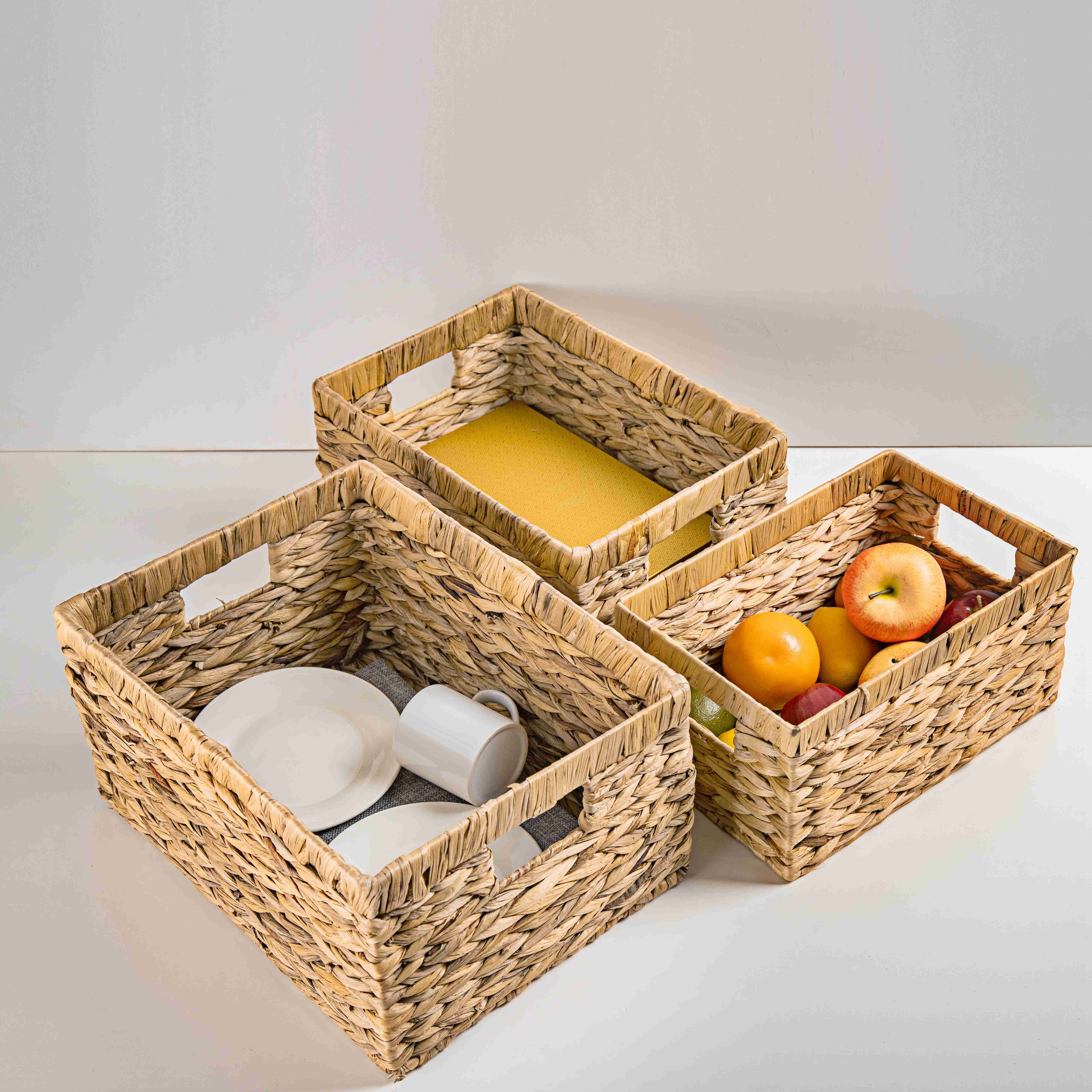 Rectangle Box Shape China Woven Basket Water Hyacinth Storage Basket for Home Decor