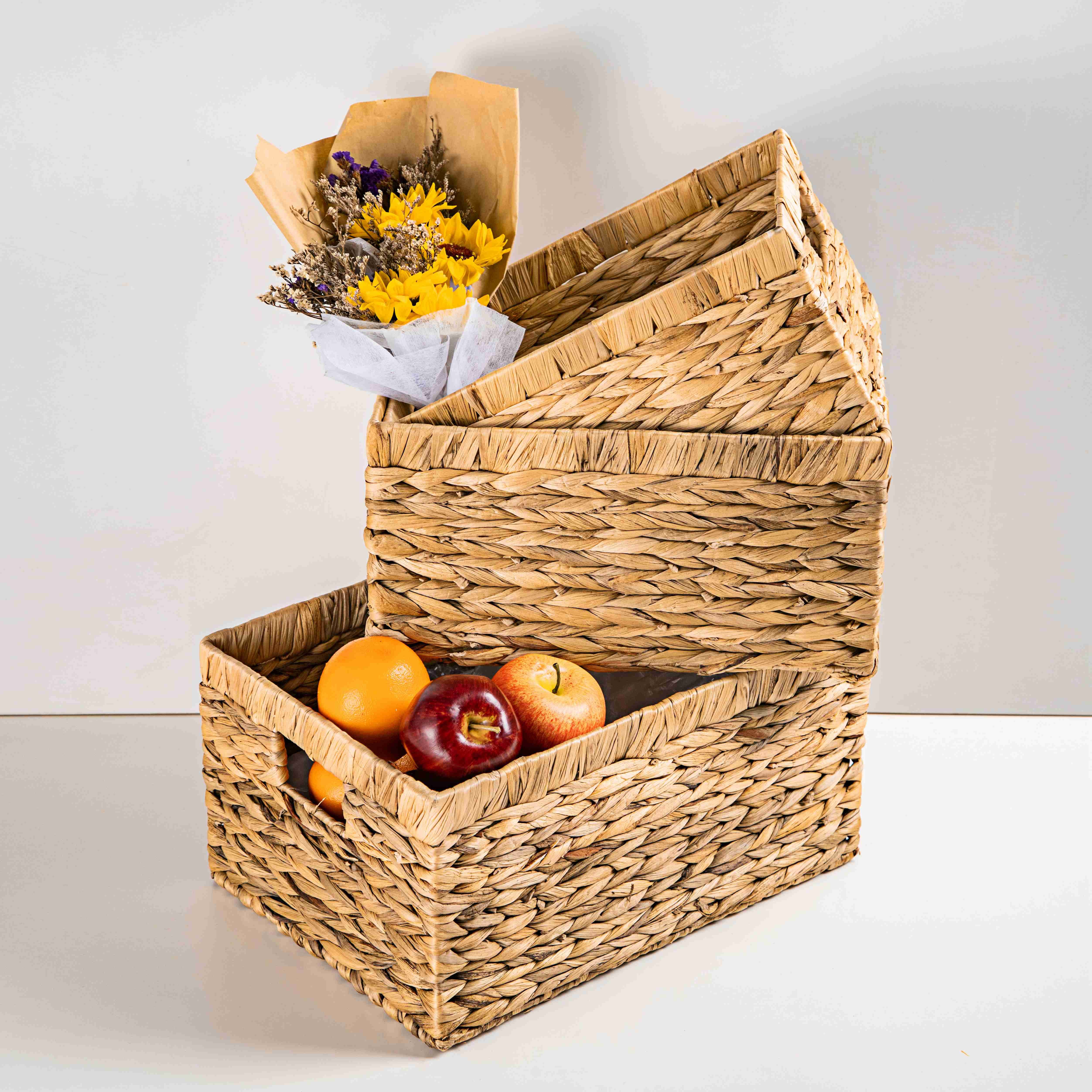 Rectangle Box Shape China Woven Basket Water Hyacinth Storage Basket for Home Decor