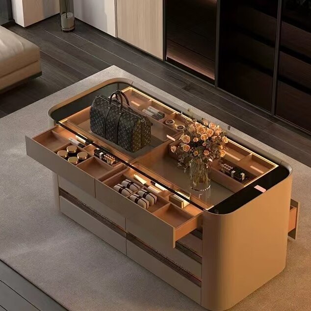 Customizable Minimalist Island Cabinet Dressing Table for Bedroom Clothing and Hat Room Jewelry Cabinet