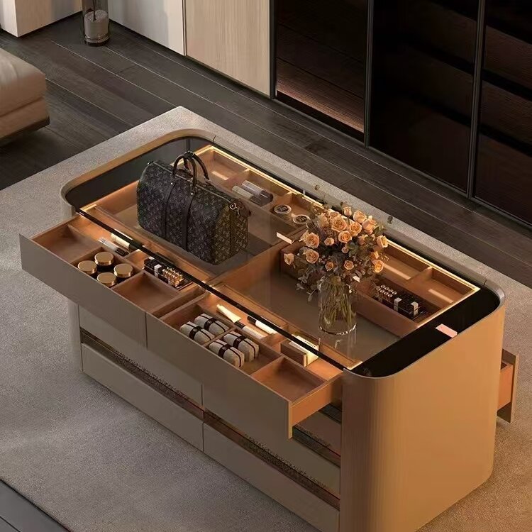 Customizable Minimalist Island Cabinet Dressing Table for Bedroom Clothing and Hat Room Jewelry Cabinet
