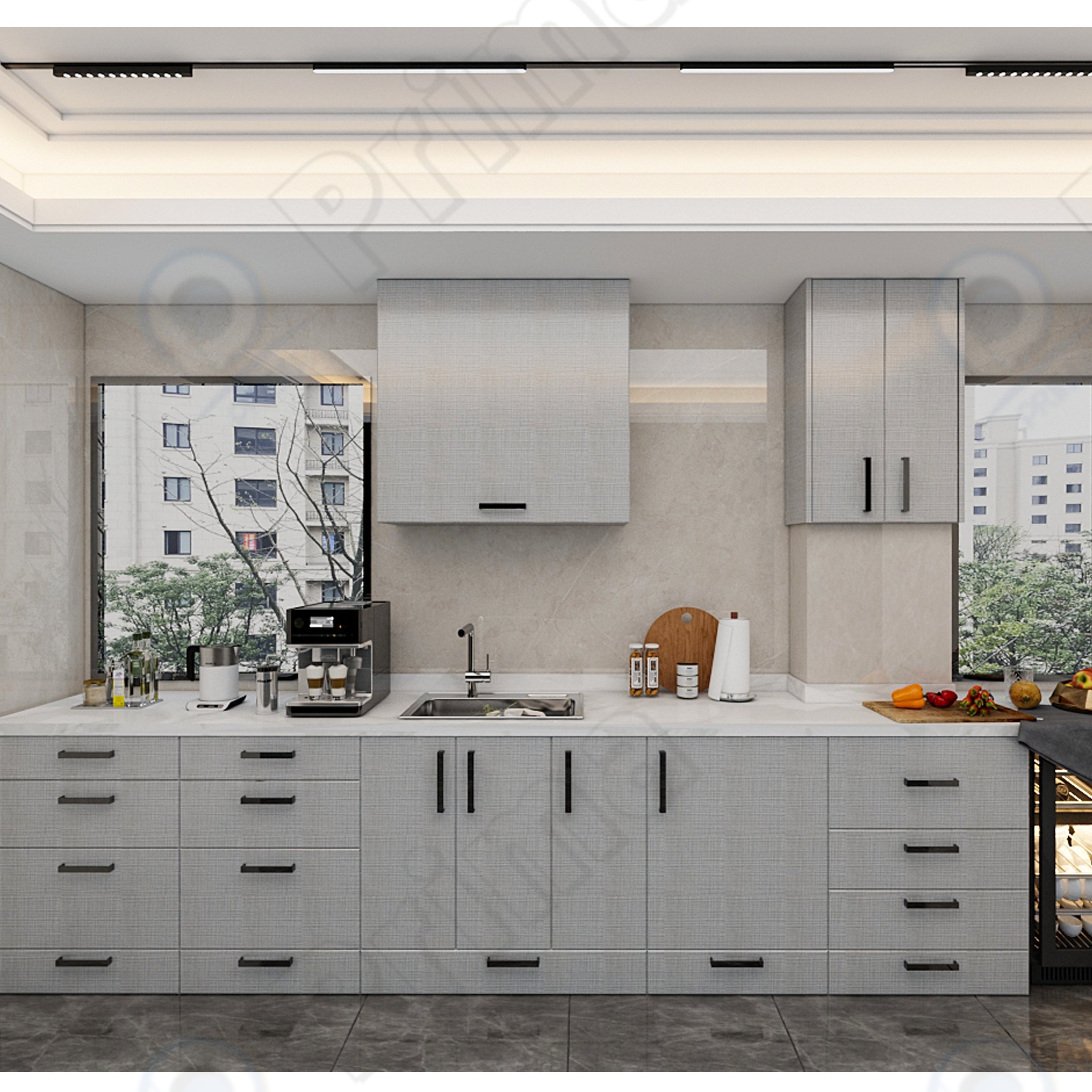 Prima Wholesale Modern Gray Shaker Kitchen Cabinet Modular Knock Down Kitchen Furniture