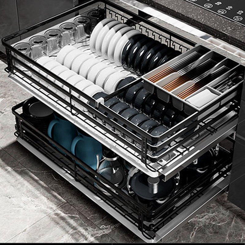 New Style Heavy Duty Chrome Flat Wire Basket Kitchen Cabinet Pull Out Drawer Metal Iron Storage Tier Basket