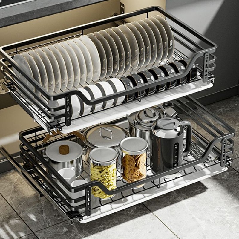 New Style Heavy Duty Chrome Flat Wire Basket Kitchen Cabinet Pull Out Drawer Metal Iron Storage Tier Basket