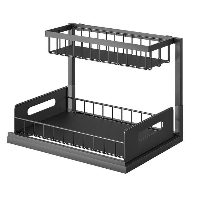 Hot Selling 2 Tier Kitchen Cabinet Storage Rack Sink Storage Rack Pull-out Drawer Basket Detachable