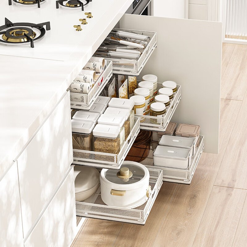 Slide Out Cabinet Drawer Pull Out Wire Basket Cabinet Organizer Heavy Duty Anti Rust Slide Pull Out Drawers for Kitchen Cabinets