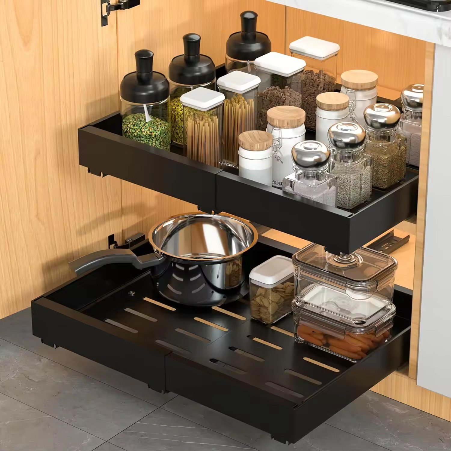 Kitchen Organizer Kitchen Cabinet Pull-out Basket Kitchen Drawer Basket Slide Pull Out Drawer Basket for Cookware