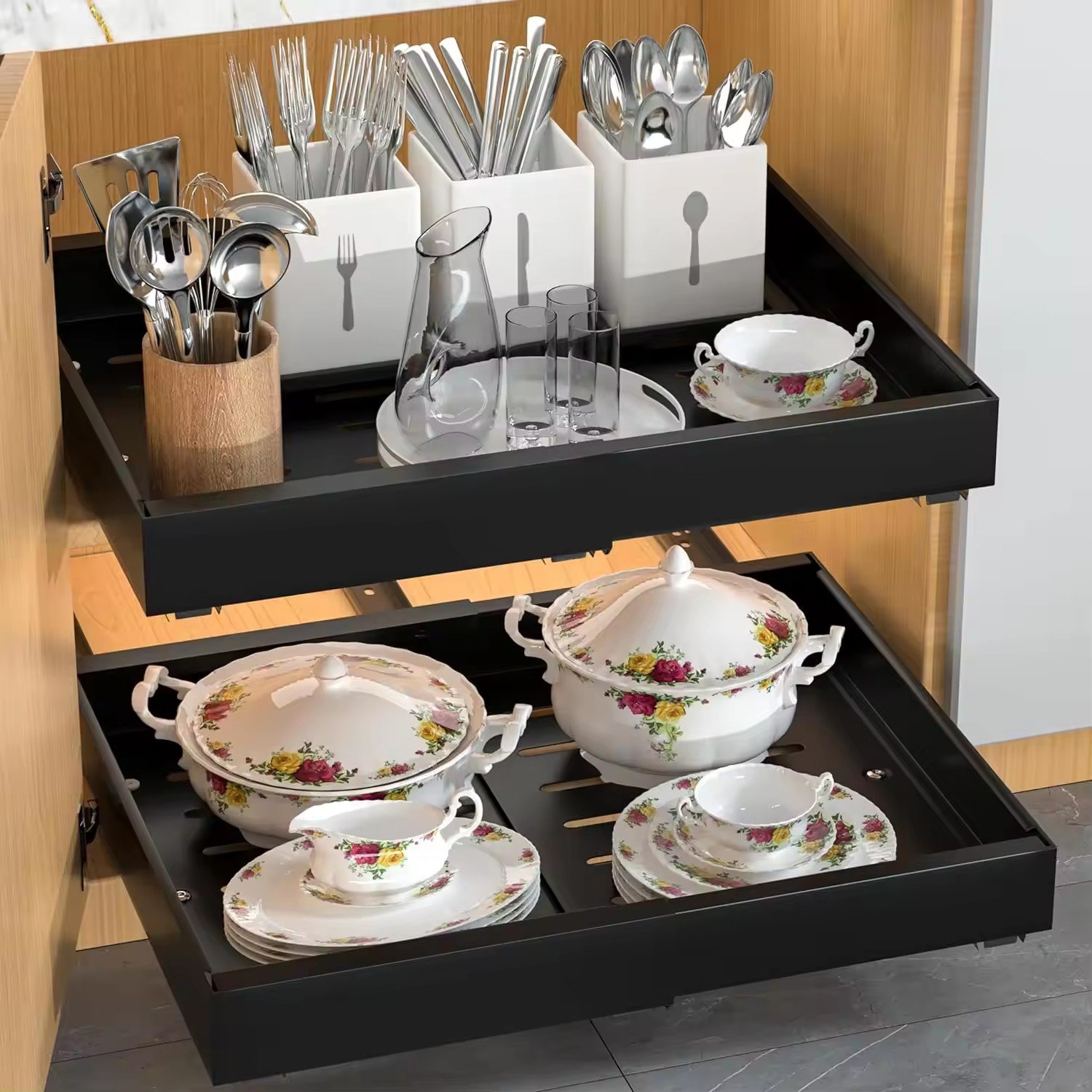 Kitchen Organizer Kitchen Cabinet Pull-out Basket Kitchen Drawer Basket Slide Pull Out Drawer Basket for Cookware