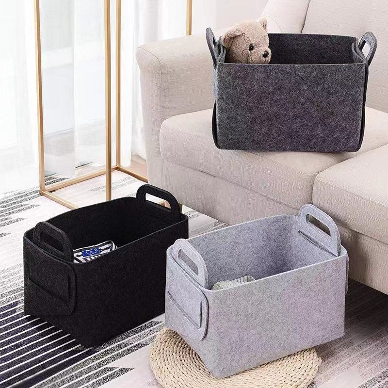 Collapsible Daily Style Home Organizer Drawer Bin Felt Cube Storage Box Foldable Fabric Container with Handles Felt Basket