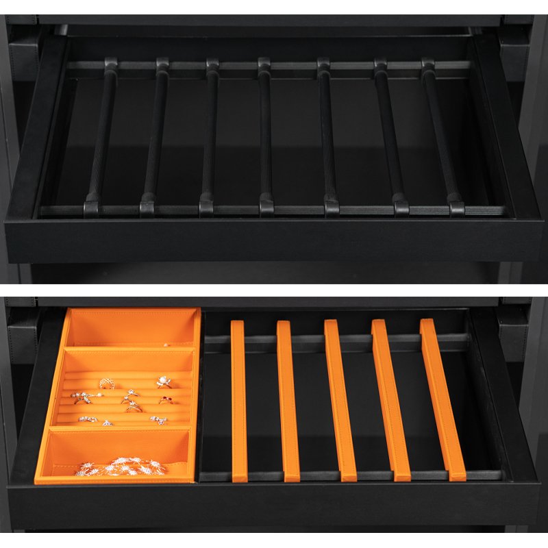 Pull-out Closet Storage Soft Closing Leather Jewelry Display Tray Organizer Multi-functional Basket Orange Case Holder Box
