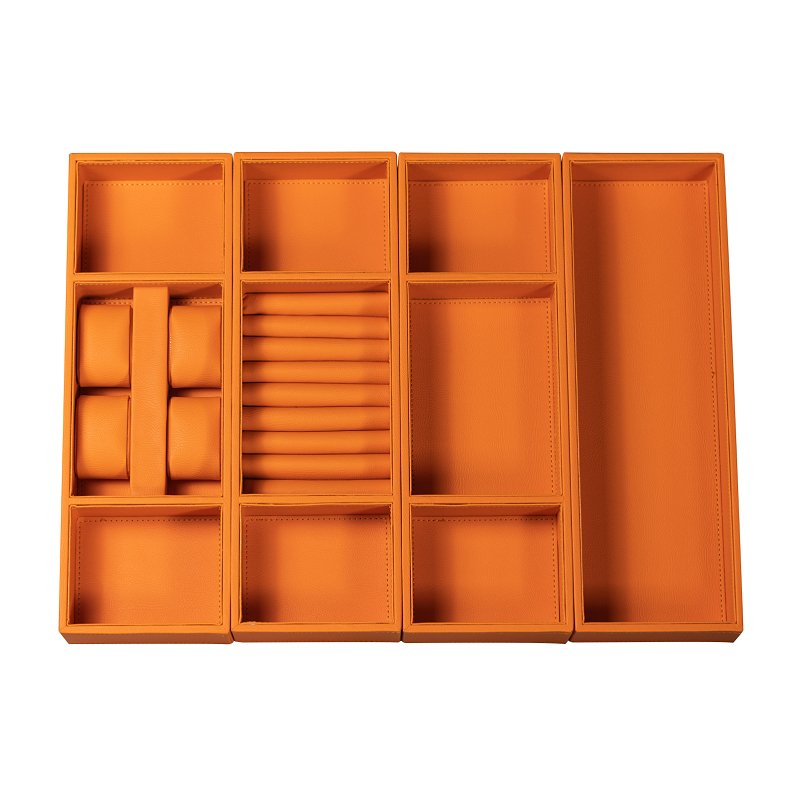 Pull-out Closet Storage Soft Closing Leather Jewelry Display Tray Organizer Multi-functional Basket Orange Case Holder Box