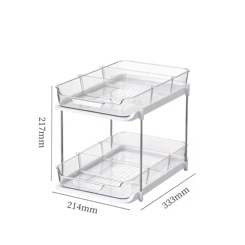 Plastic transparent Storage Container Basket Drawer rack 2 Tier Clear Organizer with Dividersack