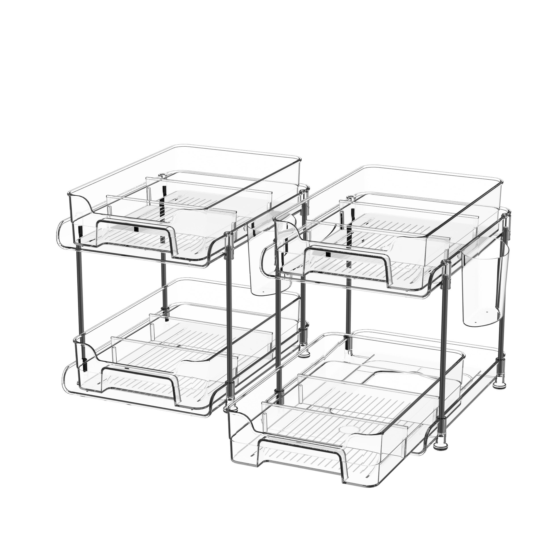 Plastic transparent Storage Container Basket Drawer rack 2 Tier Clear Organizer with Dividersack