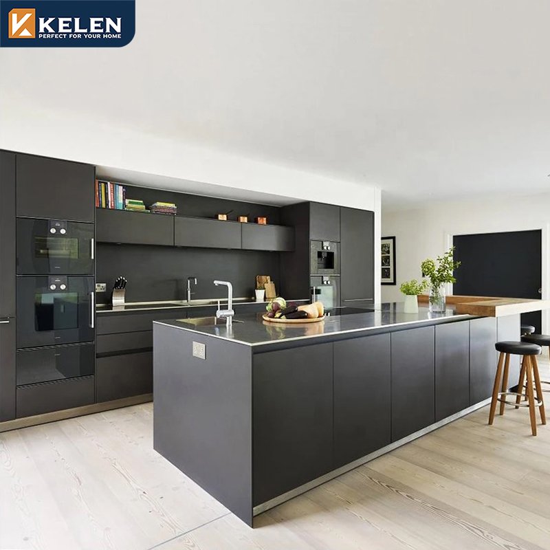 KELEN 2024 kitchen lacquer cabinet quartz supplier island modular modern wood furniture kitchen cabinet