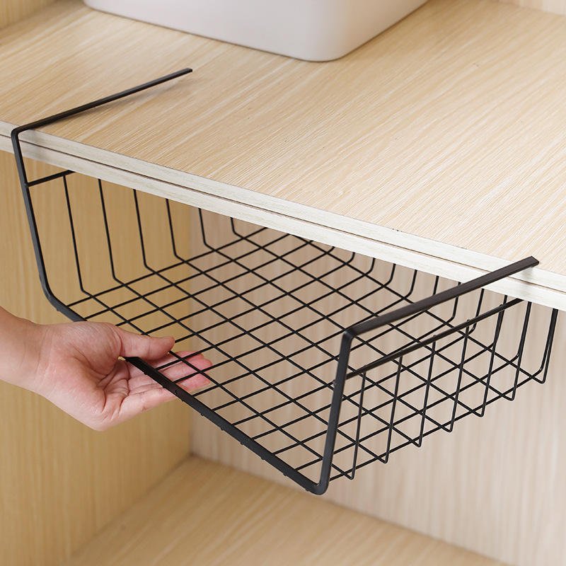 Space Saver Hanging Shelves Cabinet Dividers Organizer storage rack metal Under Table Storage Basket