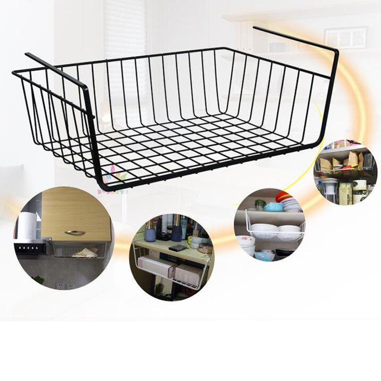 Space Saver Hanging Shelves Cabinet Dividers Organizer storage rack metal Under Table Storage Basket