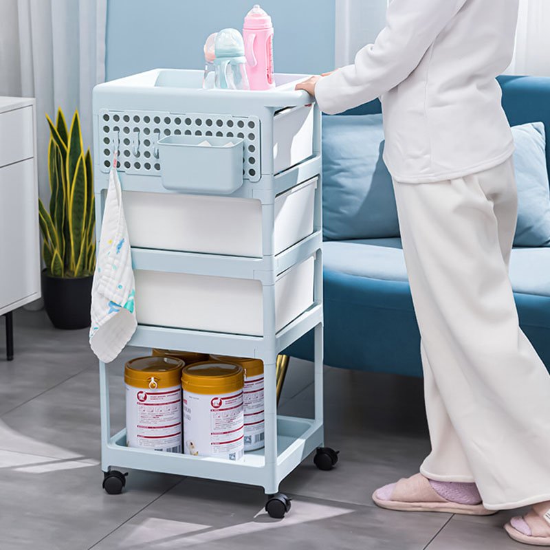 Sesame Baby's Hand Carts & Trolleys Drawer Storage Plastic Food Trolley Cart Movable Storage Rack With Holes Board Side Basket