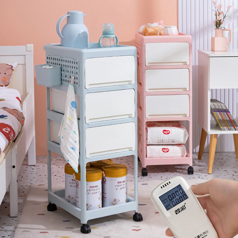 Sesame Baby's Hand Carts & Trolleys Drawer Storage Plastic Food Trolley Cart Movable Storage Rack With Holes Board Side Basket