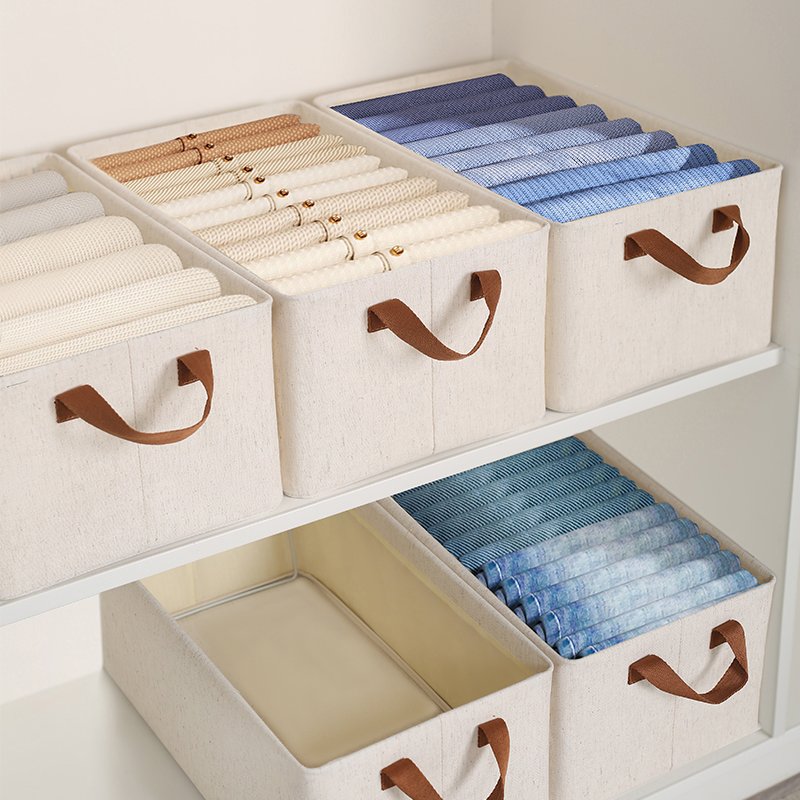 New Tianshan cotton and linen Fabric Storage Basket for Shelves for Organizing Closet Shelf clothes socks bra jeans pants etc