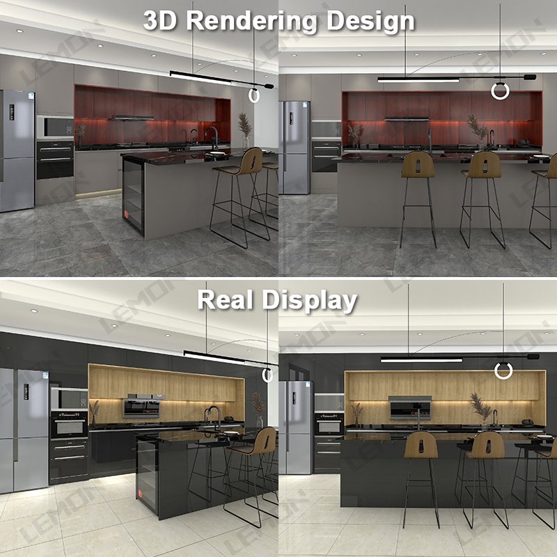 Modern red lacquer high gloss kitchen cabinets