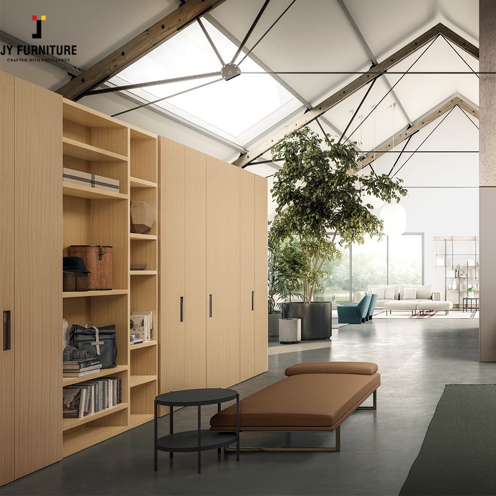 JY Furniture Bedroom Furniture Modern Sliding Door High Gloss Hardwood Wardrobes From Vietnam