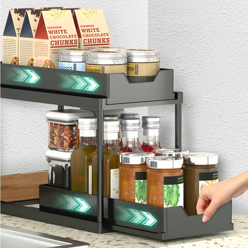 2 Tier Under Sliding Cabinet Basket Sliding OrganizerSink Pull Out Organizer Bathroom Sink Desktop rack Stand Shelf Drawer