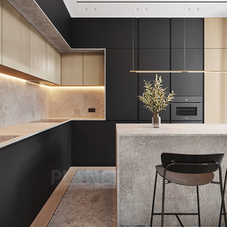 Prefab Kitchen Deep Dark Color Black Painting Kitchen Organizer Corner Cabinet Shaker Solid Wood