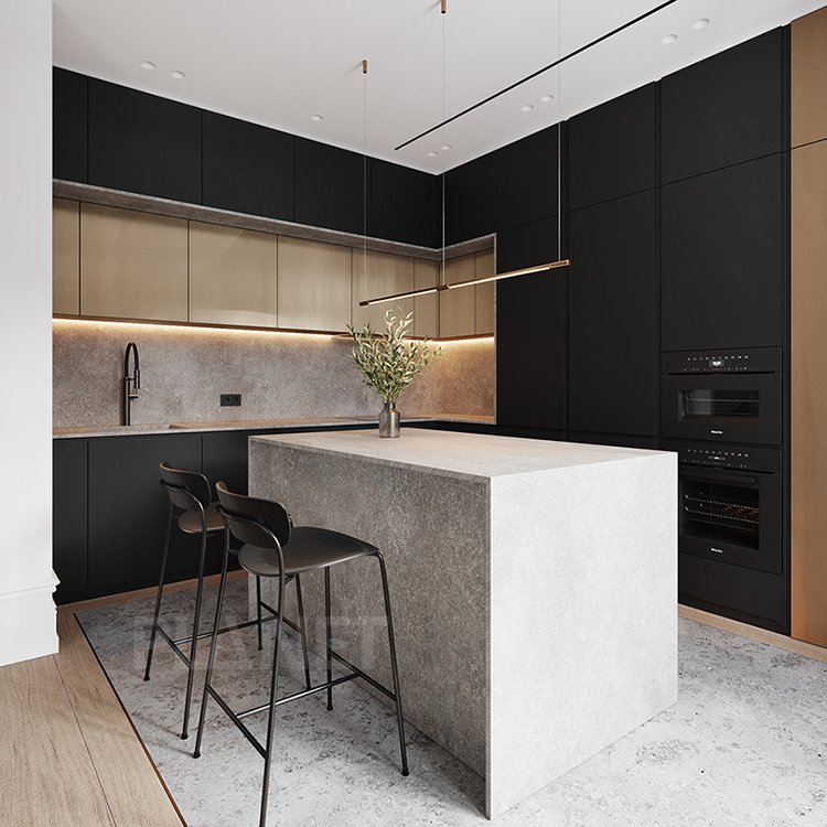 Prefab Kitchen Deep Dark Color Black Painting Kitchen Organizer Corner Cabinet Shaker Solid Wood