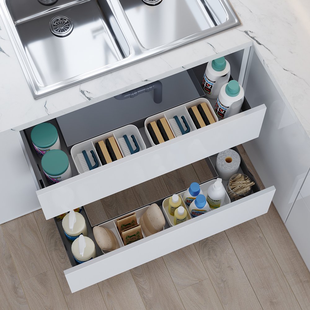 2 tier sliding cabinet basket organizer drawer Expandable Kitchen Drawer Organizer and Utensil Organizer