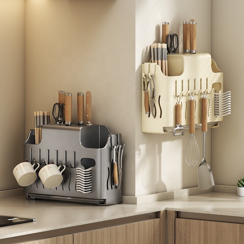 Metal cutlery drawer organizer kitchen utensils storage basket stand racks steel shelf kitchen storage rack knife holder