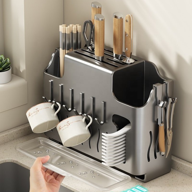 Metal cutlery drawer organizer kitchen utensils storage basket stand racks steel shelf kitchen storage rack knife holder