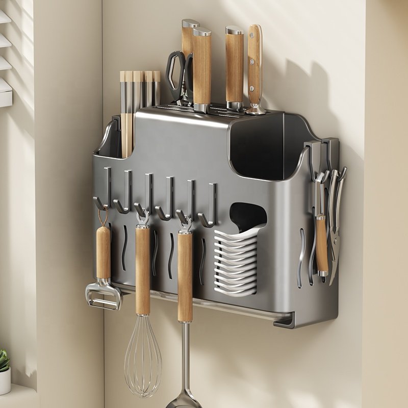 Metal cutlery drawer organizer kitchen utensils storage basket stand racks steel shelf kitchen storage rack knife holder