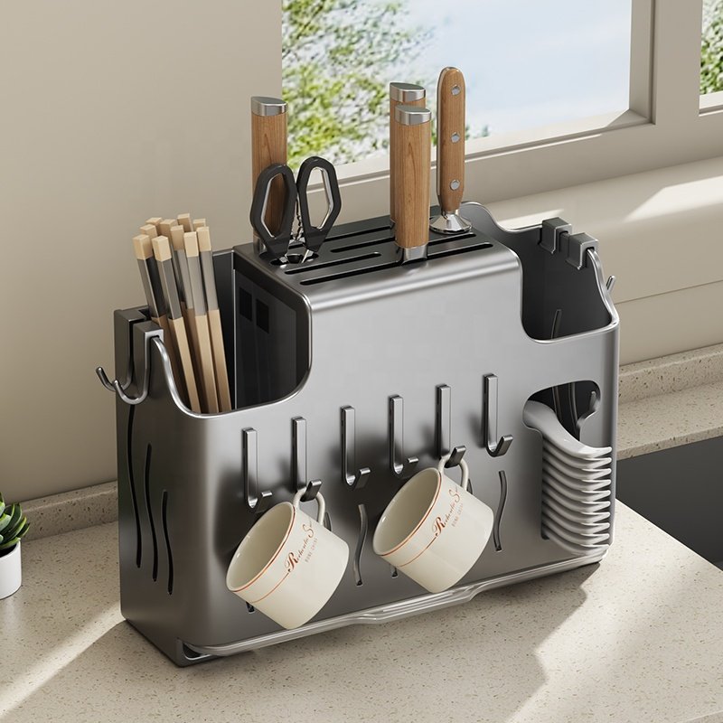 Metal cutlery drawer organizer kitchen utensils storage basket stand racks steel shelf kitchen storage rack knife holder