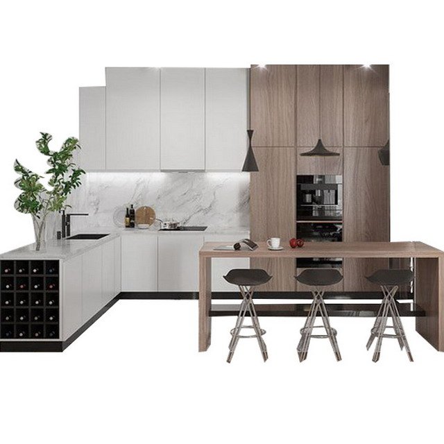 Modern MDF kitchen pantry matt black lacquer kitchen cabinet