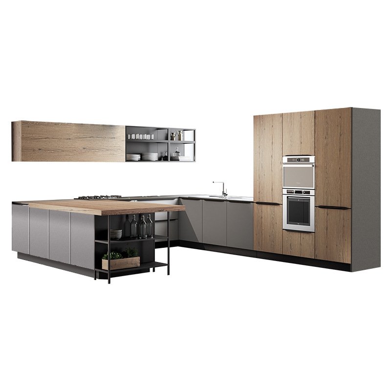 Modern MDF kitchen pantry matt black lacquer kitchen cabinet
