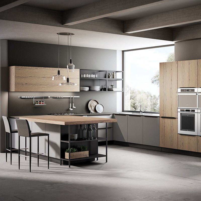 Modern MDF kitchen pantry matt black lacquer kitchen cabinet