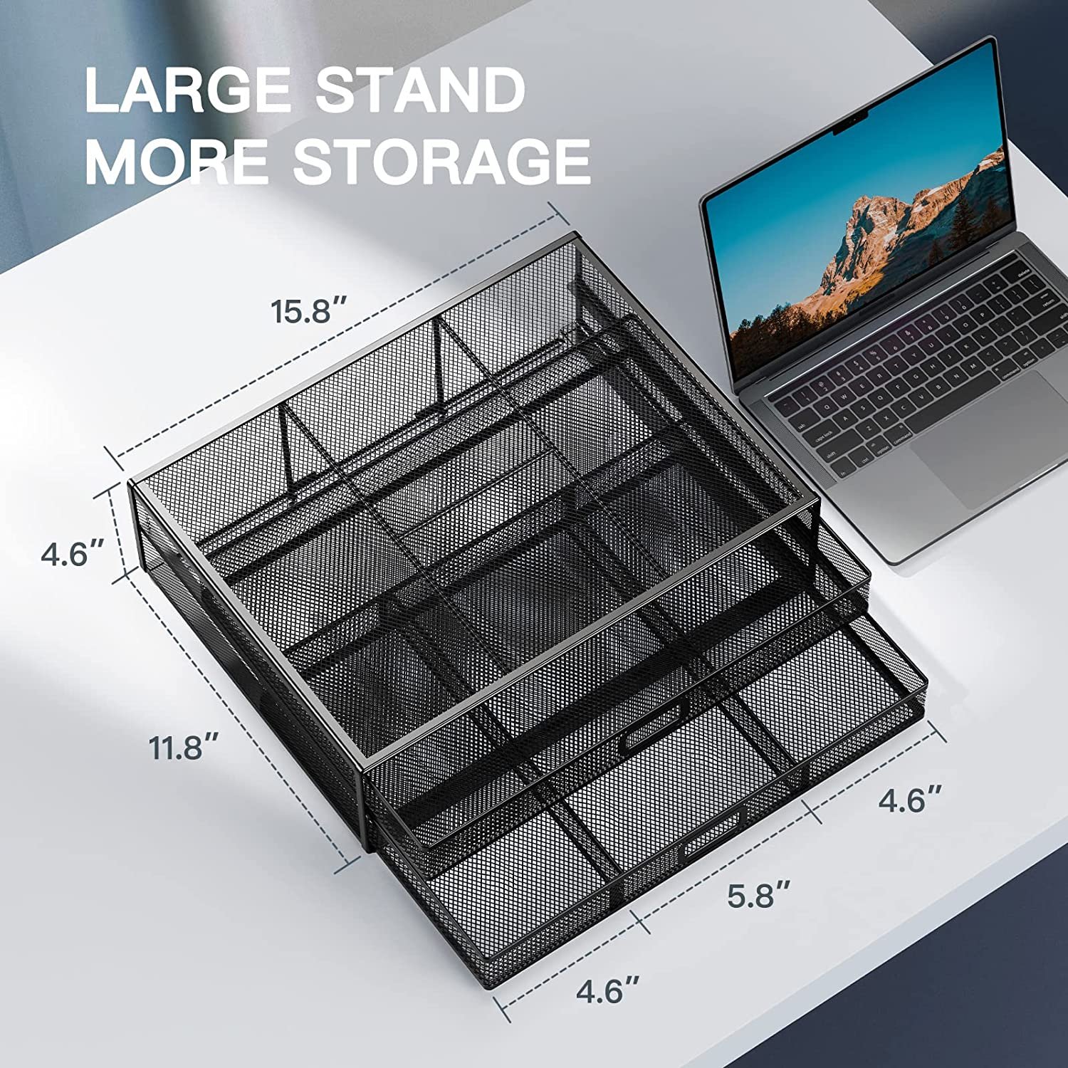 Metal Mesh Desk File Stationery Organizer Monitor Stand Riser and Storage Box Holder Documents Storage Drawers for Office Use