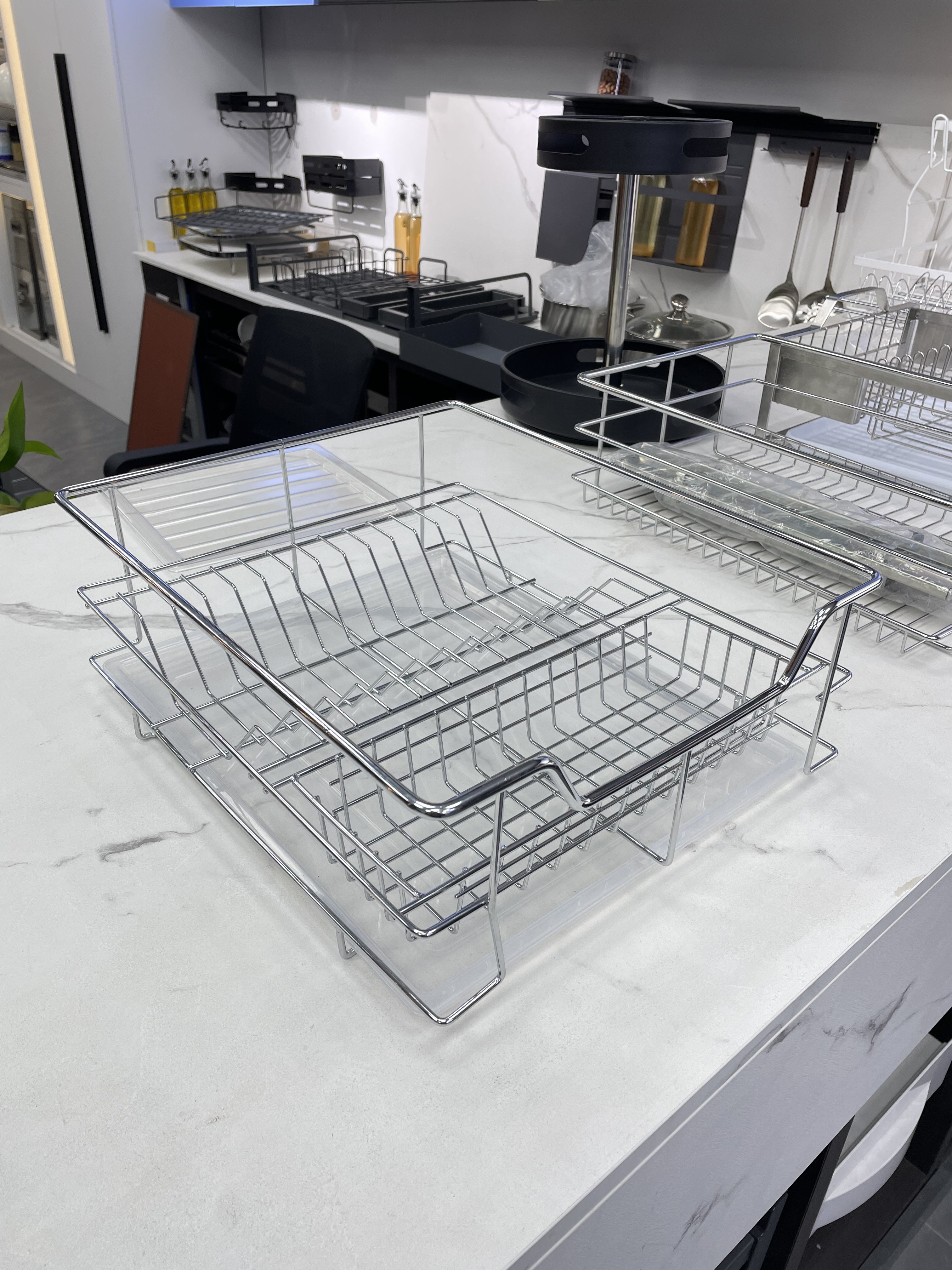 Kitchen Cabinet Accessories Adjustable Inner Shelves Drawer Slide Pull-out Organizer Carbon Steel Wire 4 Sides Pull Basket