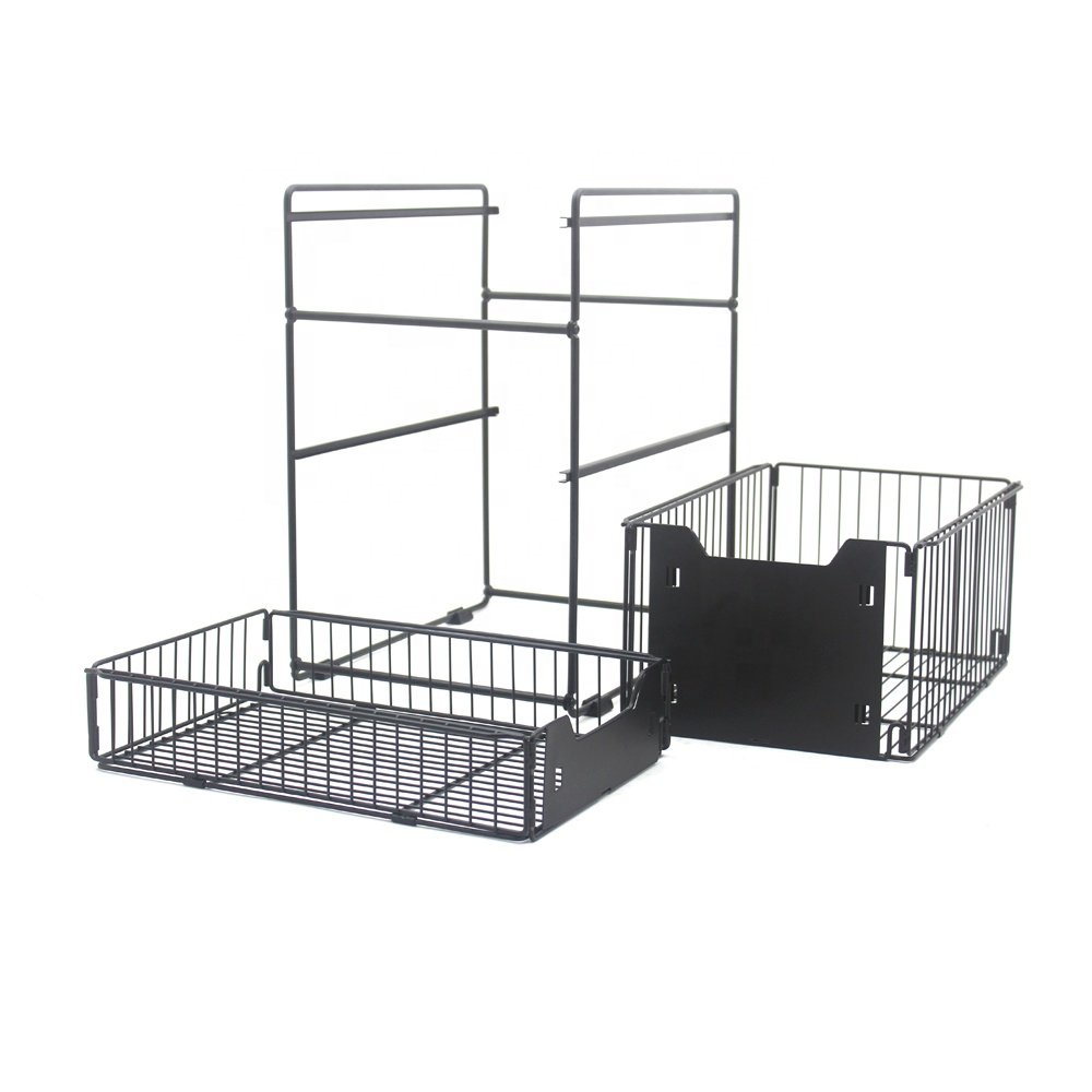 Multifunctional 2-Tier under Kitchen Sink Organizer Pull out Sliding Drawer Cabinet Storage Rack with Metal Dish Drying Baskets