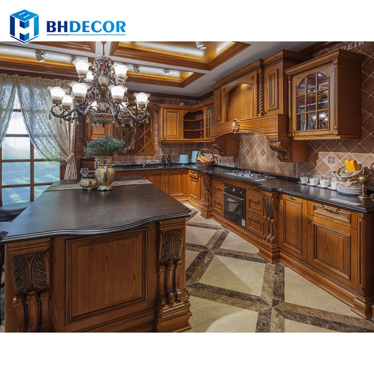 Tailor Made European Luxury High End Inset Scandinavian Carved Smoked Oak Soild Solid Wood Kitchen Cabinet In Frame Paulownia