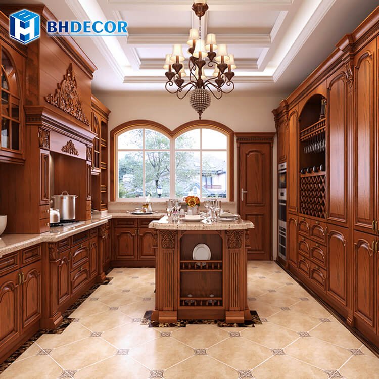 Tailor Made European Luxury High End Inset Scandinavian Carved Smoked Oak Soild Solid Wood Kitchen Cabinet In Frame Paulownia
